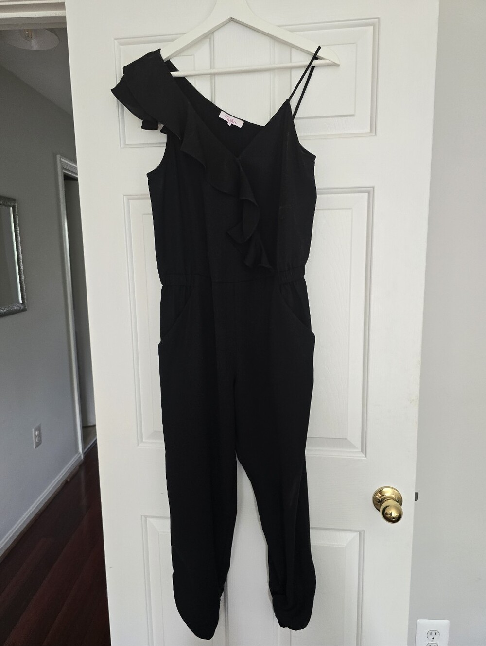 Parker Black Ruffled One-Shoulder Jumpsuit, Size 6 - Picture 4 of 8